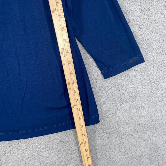 Additions by Chico's Blouse Womens 1 Blue 3/4 Sleeve Pullover Scoop Neck Beaded - Picture 6 of 14